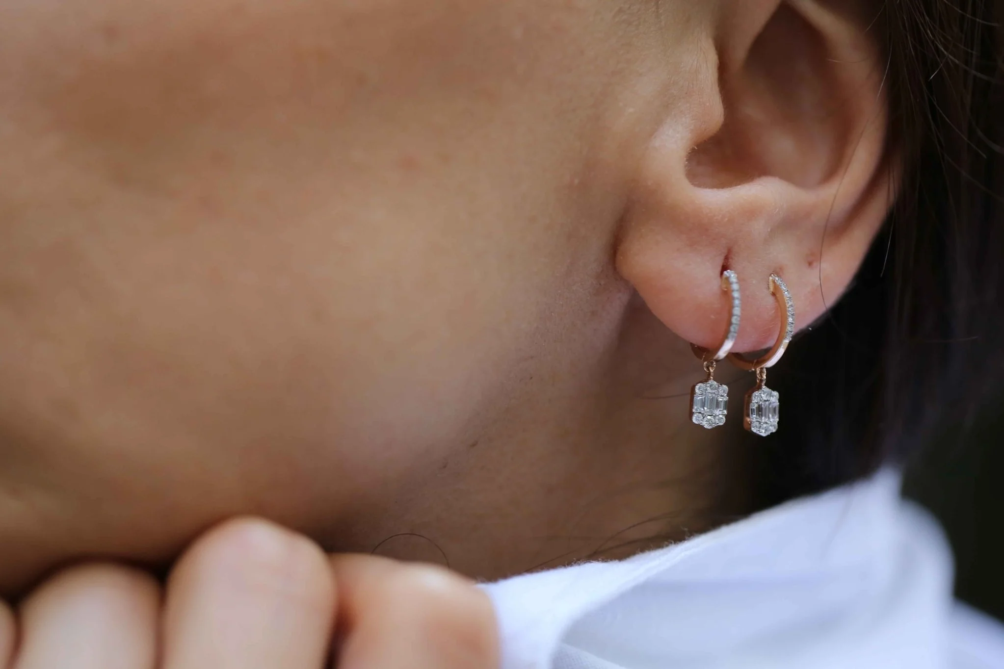 Altıgen Pırlanta Küpe - 1