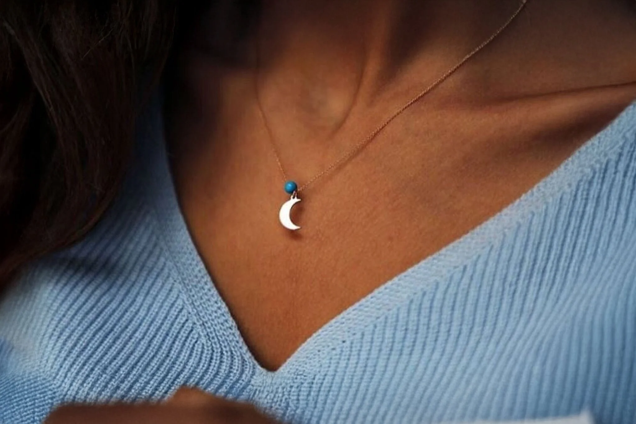 Firuze Taşlı Ay Kolye - 1