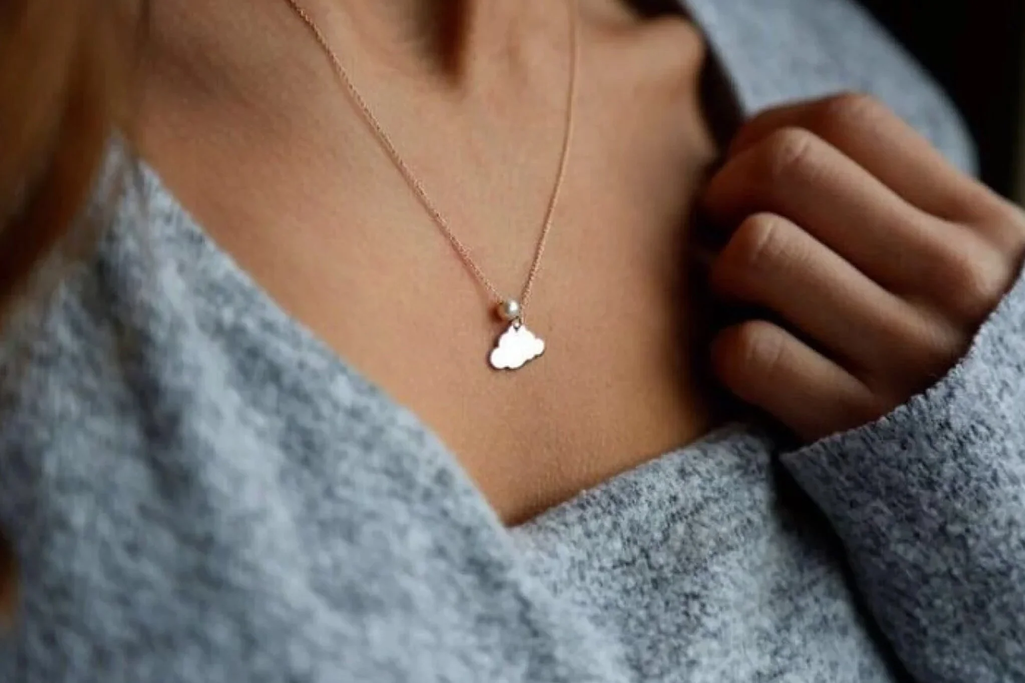 İnci Taşlı Bulut Kolye - 1