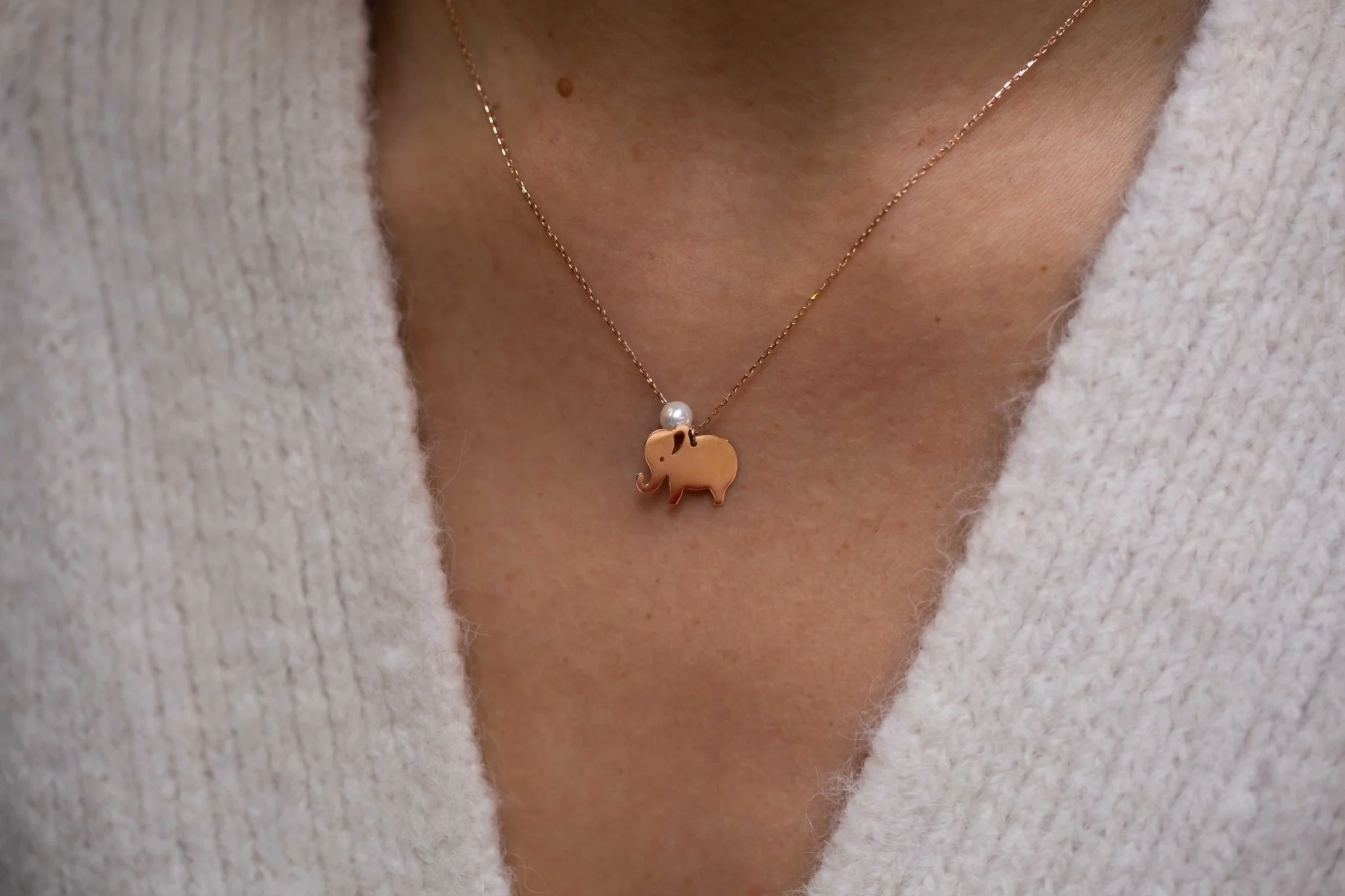 İnci Taşlı Fil Kolye - 1