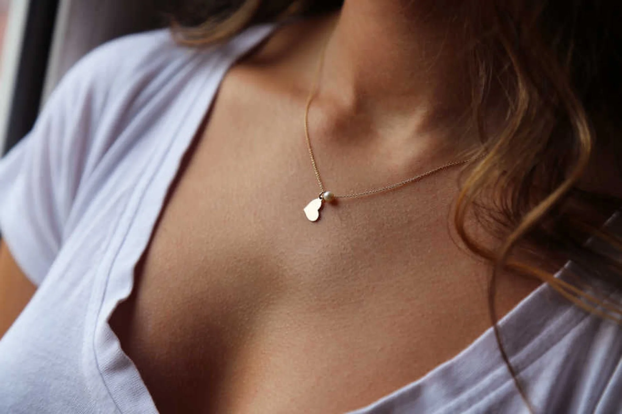 İnci Taşlı Mini Kalp Kolye - 1