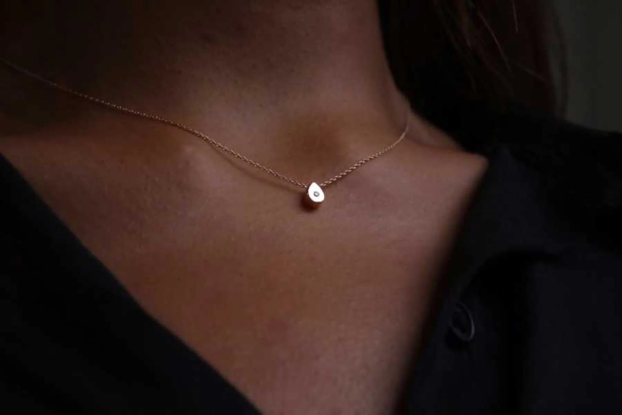 Mini Pırlantalı Damla Kolye - 1