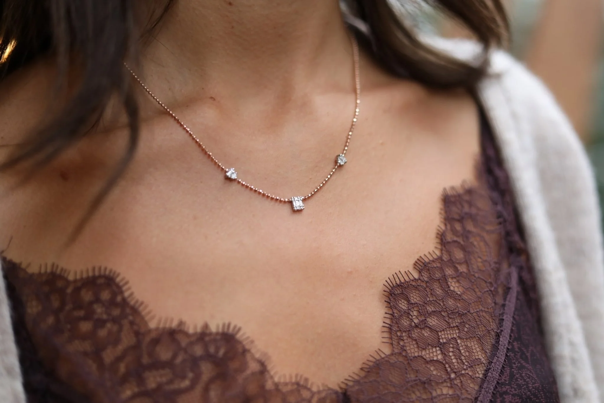 Sıra Baget Pırlanta Kolye - 2