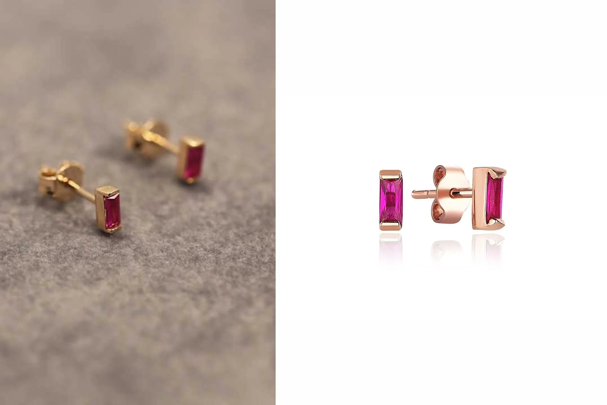 Yakut Taşlı Baget Küpe - 1